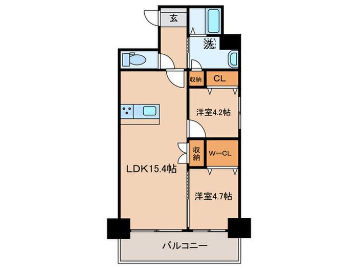 シュライン三ヶ森PREMIUMRESIDENCE(2LDK/3階)の間取り写真