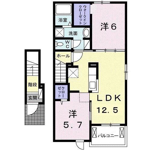 オリオン草深A(2LDK/2階)の間取り写真