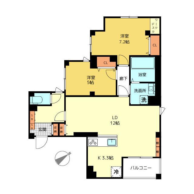 インペリアル西新宿(2LDK/3階)の間取り写真