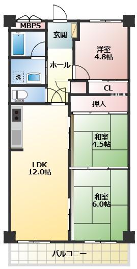 コープ野村川端町B棟(3LDK/8階)の間取り写真