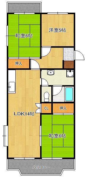 シャルマンハイツ下曽根(3LDK/3階)の間取り写真