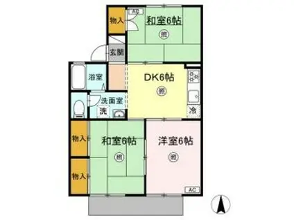 セジュール城之内B棟(3DK/1階)の間取り写真