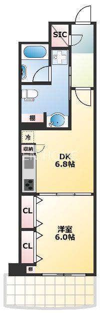ノステルコート夕陽丘(1DK/4階)の間取り写真