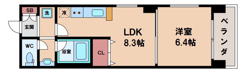 コンソラーレ上町台II(1LDK/3階)の間取り写真