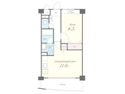 ボヌール有瀬(1LDK/4階)の間取り写真