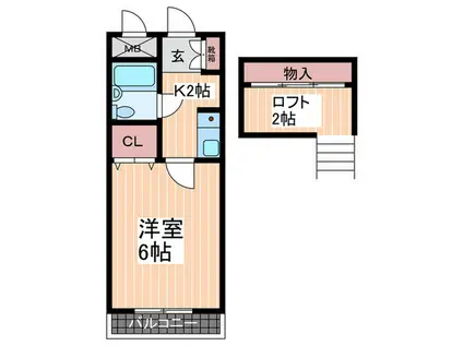 アクバー五日市(1K/2階)の間取り写真