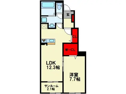 ユーマリー・カーサー綱分II(1LDK/1階)の間取り写真