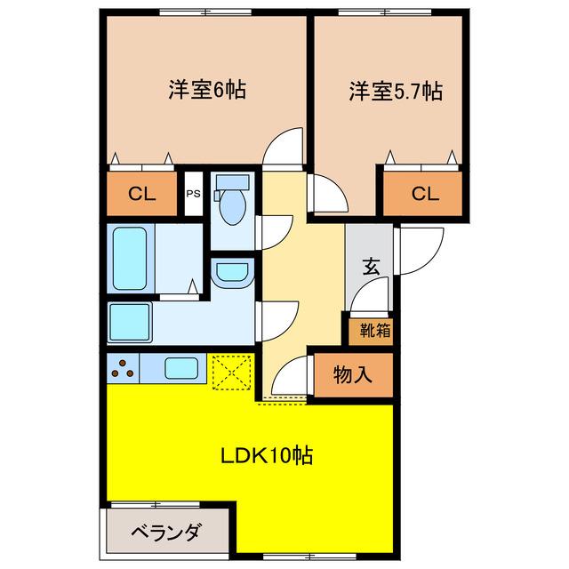 エバーハイツYASUDA II(2LDK/2階)の間取り写真