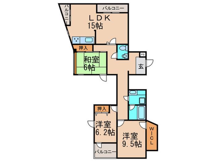 パ-クサイドコート(3LDK/3階)の間取り写真