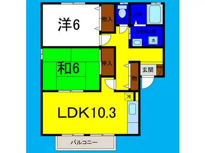 ラポール宮内 B棟(2LDK/2階)の間取り写真