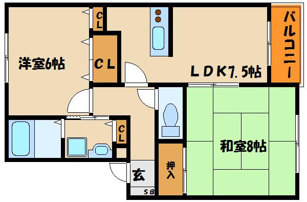 グランディールI(2LDK/2階)の間取り写真