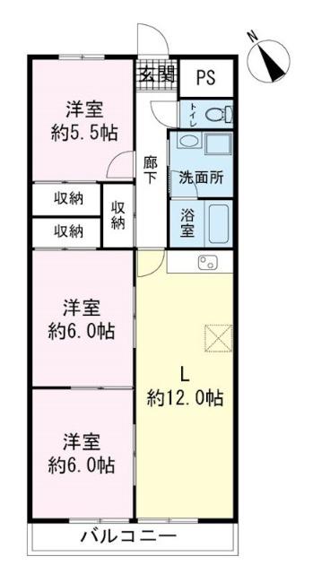 メゾン興国(3LDK/4階)の間取り写真