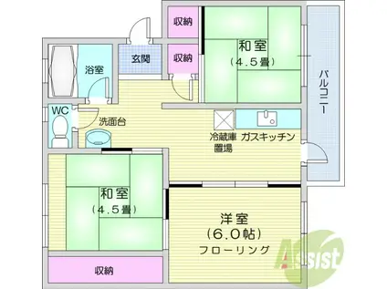 ビレッジハウス仙台鶴ケ谷五丁目3号棟(3K/2階)の間取り写真