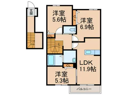 シャーメゾン西庄II(3LDK/2階)の間取り写真