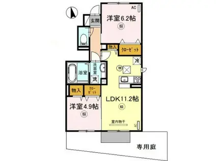 モンボヌール(2LDK/1階)の間取り写真