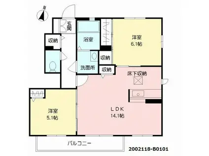 ナンディーヌ大和B棟(2LDK/1階)の間取り写真