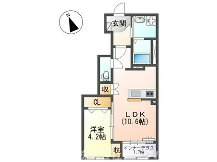 ホクレアII(1LDK/1階)の間取り写真