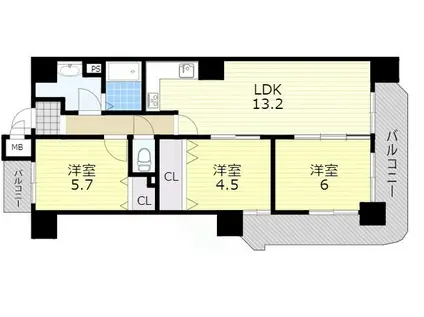クリア・クレセント住之江(3LDK/2階)の間取り写真