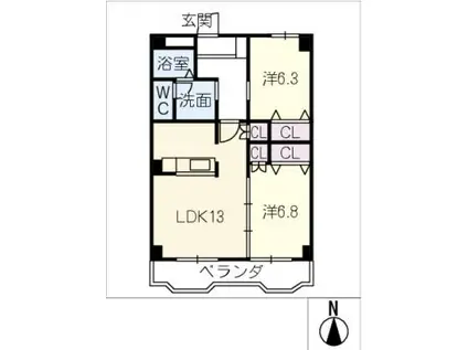 ステラカスミII(2LDK/3階)の間取り写真