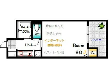 メゾンソレイユ(1K/4階)の間取り写真