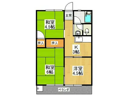 月見ハイツA棟(3K/2階)の間取り写真