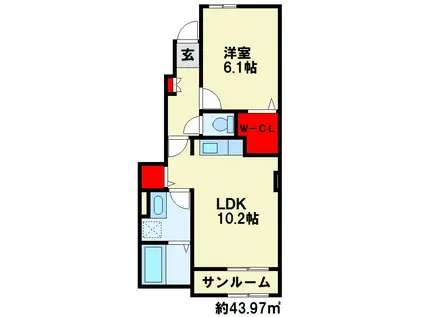 レディ・バグII(1LDK/1階)の間取り写真