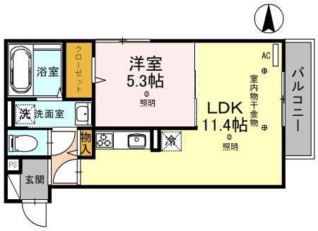 東武伊勢崎線 草加駅 徒歩7分 3階建 築4年(1LDK/1階)の間取り写真