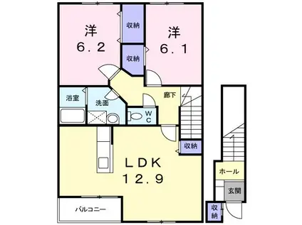 サンヒルズA(2LDK/2階)の間取り写真