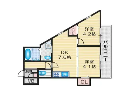 レーヴエスパス(2DK/2階)の間取り写真