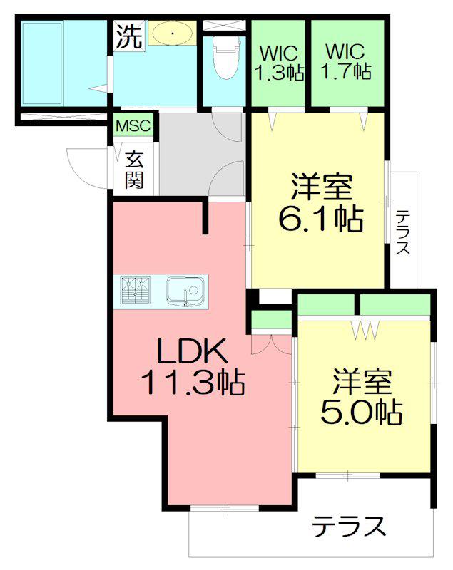 VILLA LUCIOLA(2LDK/2階)の間取り写真