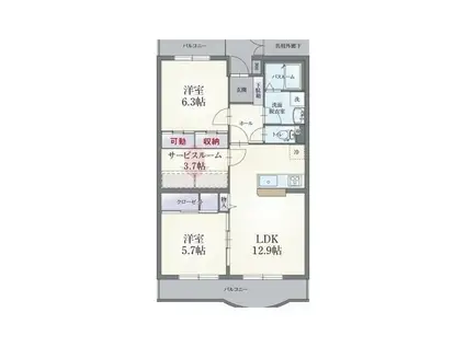 エクセレント・パレス(2SLDK/3階)の間取り写真