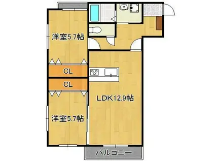 アドバンスコート到津の森(2LDK/5階)の間取り写真