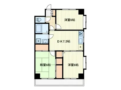 ボヌールハツナ(3DK/6階)の間取り写真