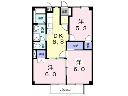 カームA(3DK/1階)の間取り写真