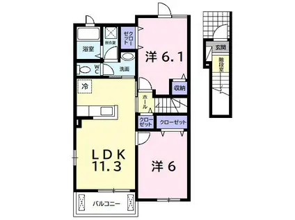 サニーヒル・B(2LDK/2階)の間取り写真