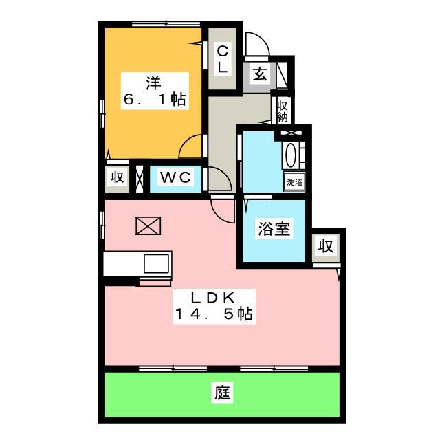 ミロワール鏡島(1LDK/1階)の間取り写真
