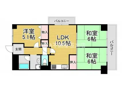 ドムール新北島公園(3LDK/3階)の間取り写真