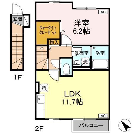 レセンテスパシオA(1LDK/2階)の間取り写真