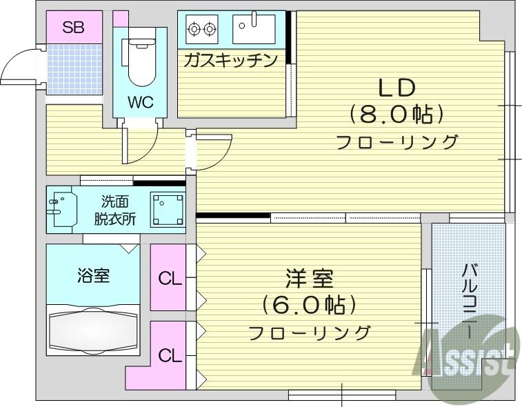グランビュー晩翠通(1LDK/3階)の間取り写真
