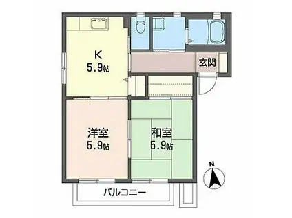 P・ラゲットA(2K/2階)の間取り写真