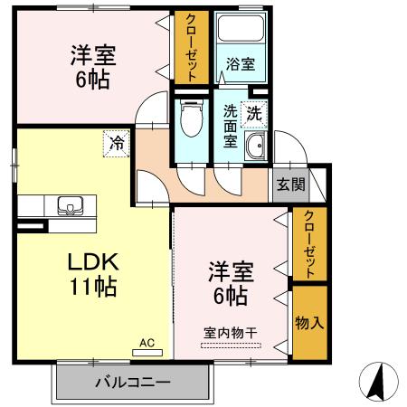 ソレイユ千田D棟(2LDK/2階)の間取り写真