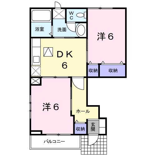サンヒルズ B(2DK/1階)の間取り写真
