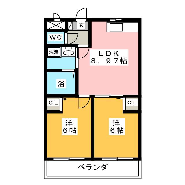クラージュ(2DK/2階)の間取り写真