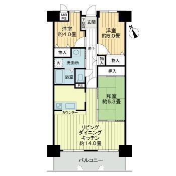 ライオンズマンション姫路市役所前(3LDK/5階)の間取り写真