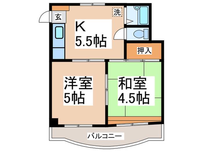 ヒルズ梅野(2K/2階)の間取り写真
