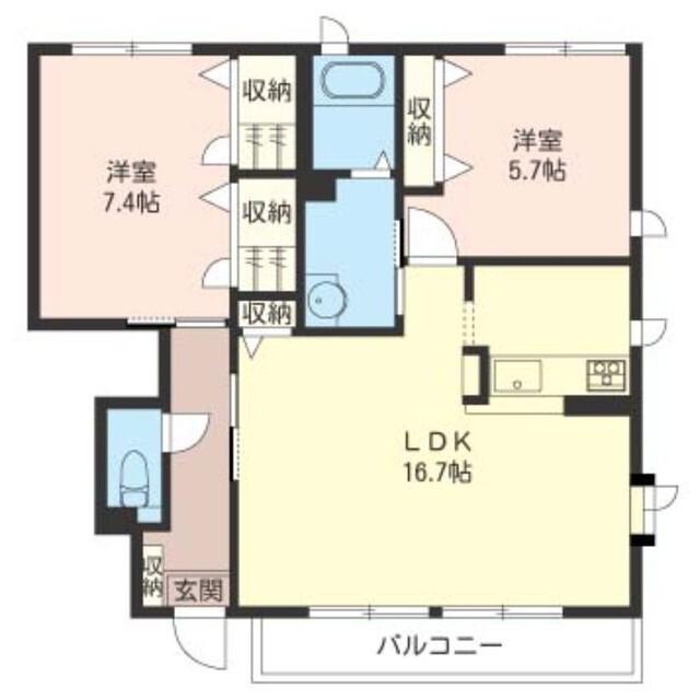 ラフィーネ日吉台B(2LDK/1階)の間取り写真