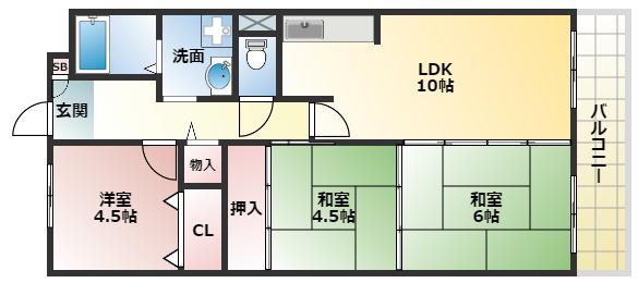 レジデンスウエストアロウ夕陽丘(3LDK/5階)の間取り写真