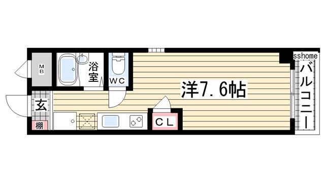 ビューライフ六甲(ワンルーム/3階)の間取り写真