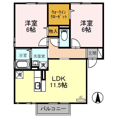 PISO長岡II(1LDK/2階)の間取り写真