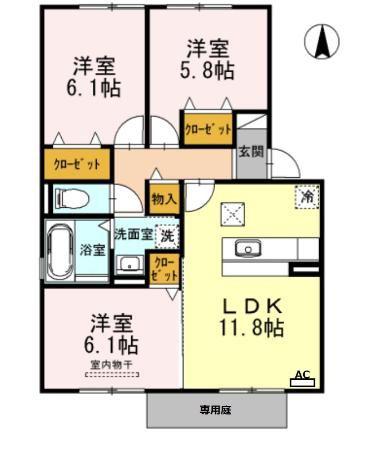 プランドール 壱番館(3LDK/1階)の間取り写真